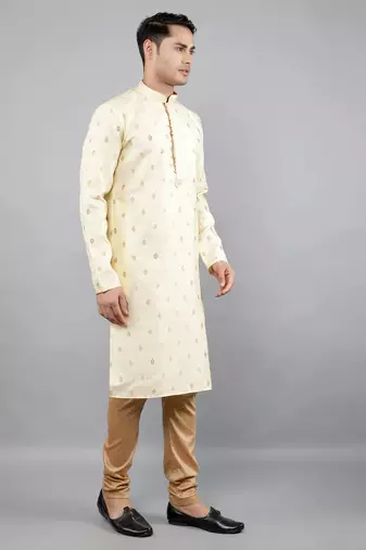 fawn colour woven design kurta sets