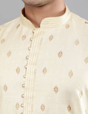 fawn colour woven design kurta sets 4