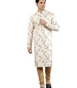 cream colour woven design kurta sets