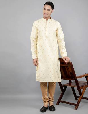 fawn colour woven design kurta sets 5