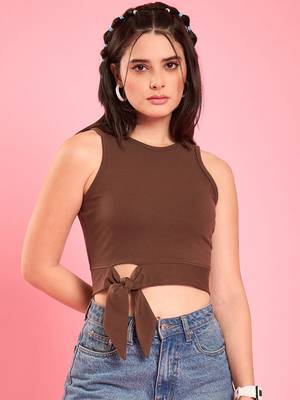 Brown crop top with tie detail 1
