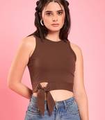 Brown crop top with tie detail