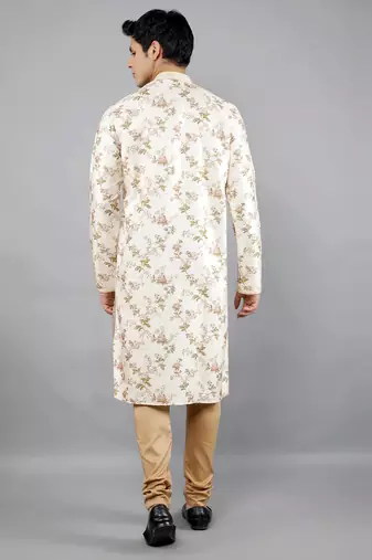 cream colour woven design kurta sets