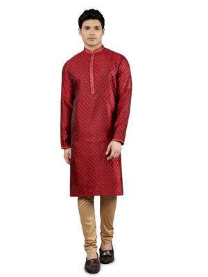 maroon colour woven design kurta sets 1