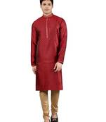maroon colour woven design kurta sets
