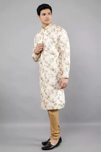 cream colour woven design kurta sets