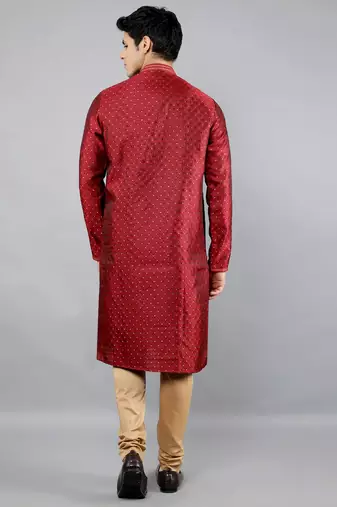 maroon colour woven design kurta sets