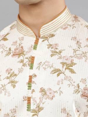 cream colour woven design kurta sets 4