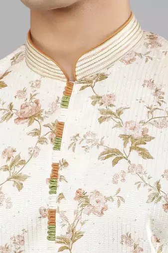 cream colour woven design kurta sets