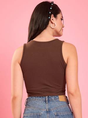 Brown crop top with tie detail 5