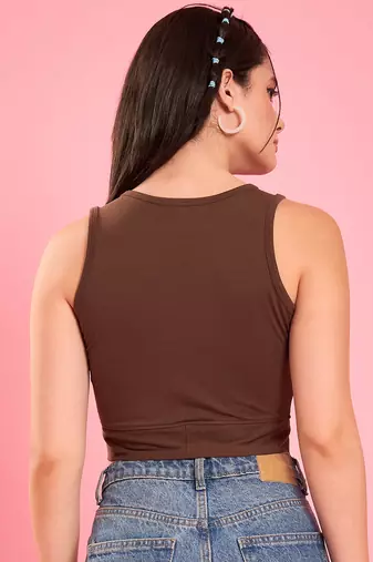 Brown crop top with tie detail