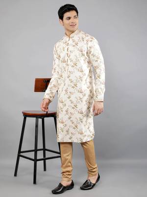 cream colour woven design kurta sets 5