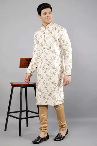 cream colour woven design kurta sets