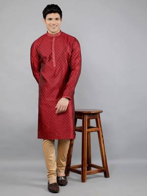 maroon colour woven design kurta sets 5