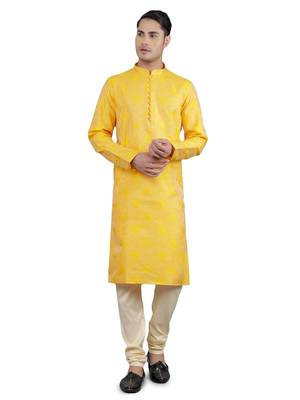 mustard colour woven design kurta sets 1