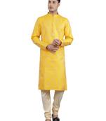 mustard colour woven design kurta sets
