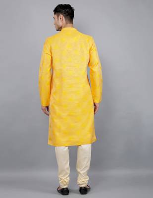 mustard colour woven design kurta sets 2