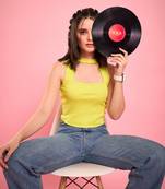 Lime cut-out high neck crop top