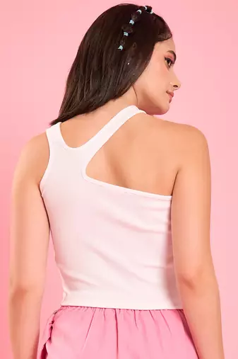 White asymmetric neckline crop top
