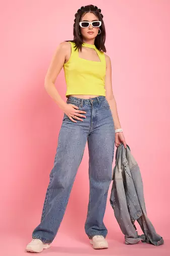 Lime cut-out high neck crop top