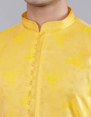 mustard colour woven design kurta sets 4