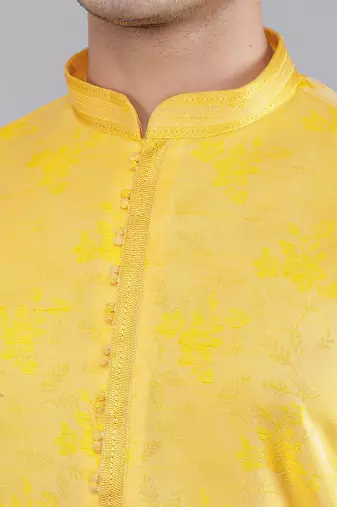 mustard colour woven design kurta sets