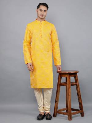 mustard colour woven design kurta sets 5