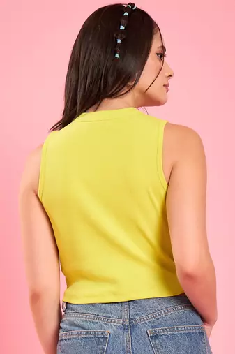 Lime cut-out high neck crop top