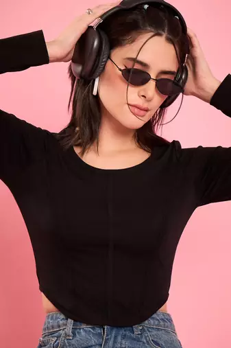 Chic black corset-style crop top
