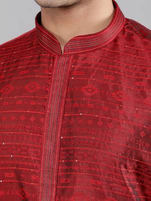 maroon colour jacquard design kurta sets 4