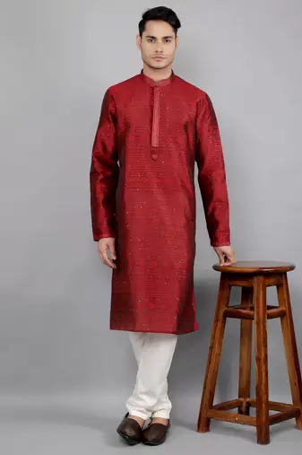 maroon colour jacquard design kurta sets