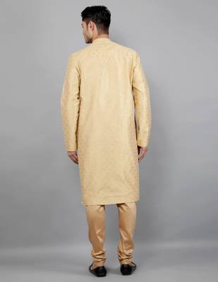 beige colour jacquard design kurta sets 2