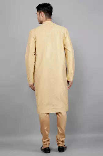 beige colour jacquard design kurta sets