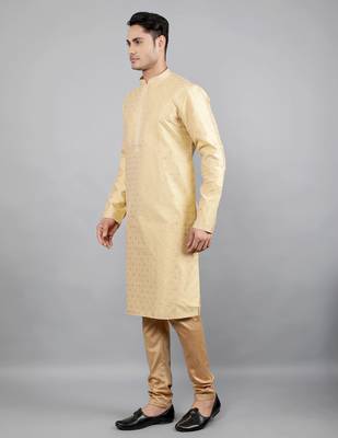 beige colour jacquard design kurta sets 3
