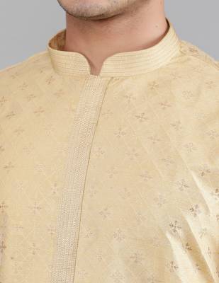 beige colour jacquard design kurta sets 4