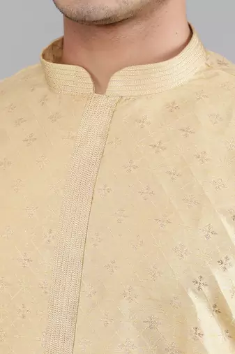beige colour jacquard design kurta sets
