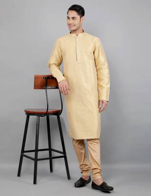 beige colour jacquard design kurta sets 5