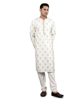 cream colour woven design kurta sets 1