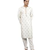 cream colour woven design kurta sets