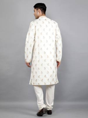 cream colour woven design kurta sets 2