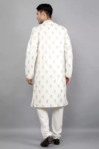 cream colour woven design kurta sets