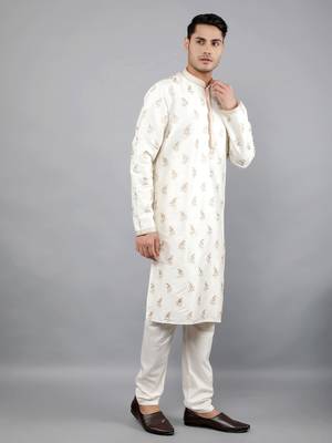 cream colour woven design kurta sets 3