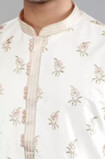 cream colour woven design kurta sets