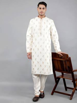 cream colour woven design kurta sets 5