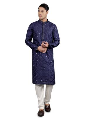 navy colour woven design kurta sets 1