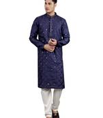 navy colour woven design kurta sets