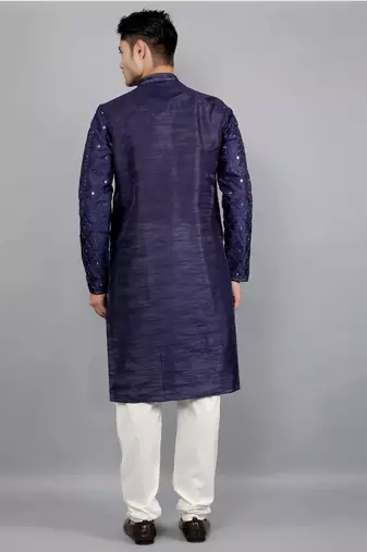 navy colour woven design kurta sets