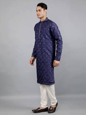 navy colour woven design kurta sets 3