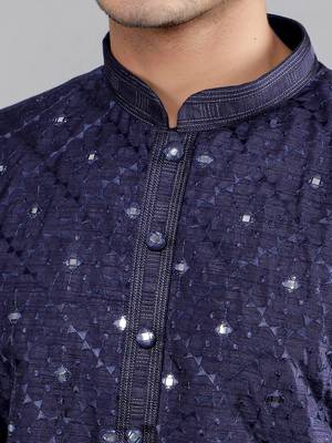 navy colour woven design kurta sets 4