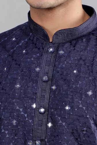 navy colour woven design kurta sets